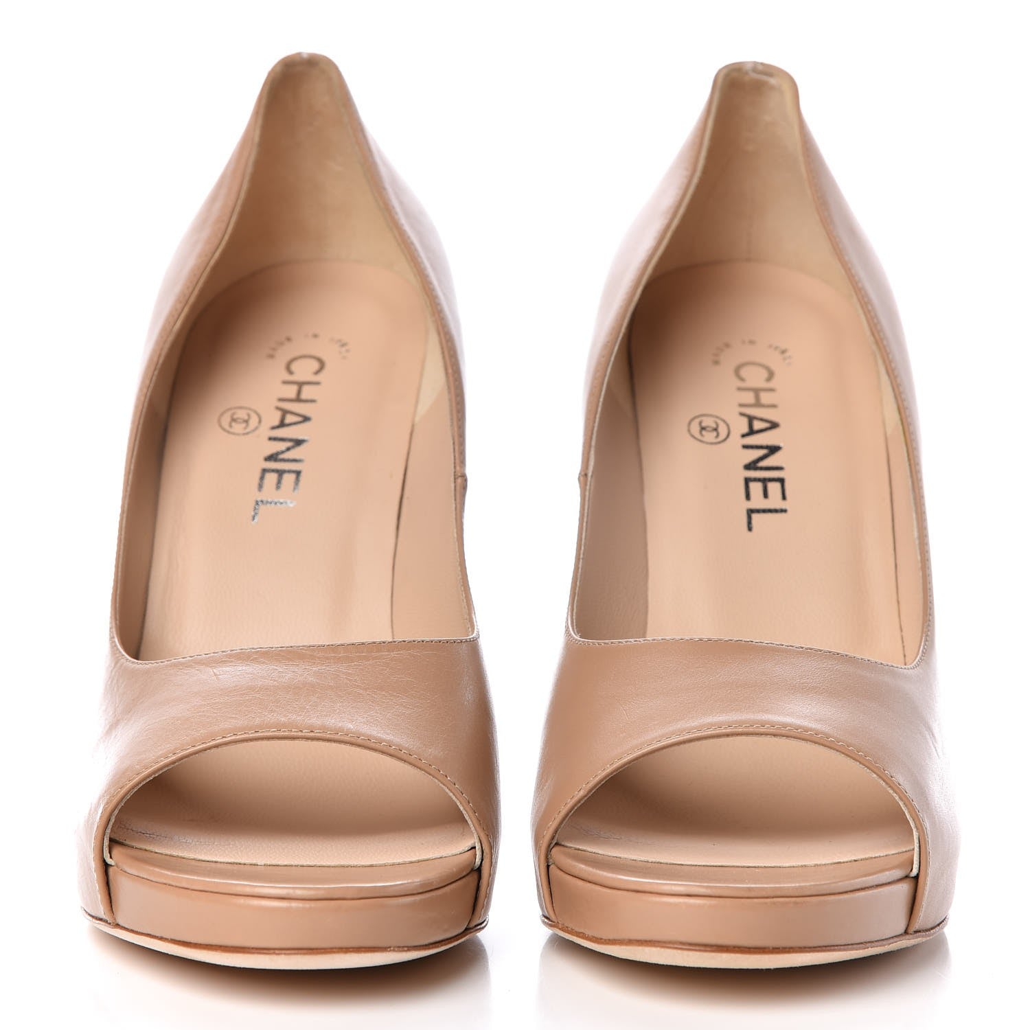 Chanel Calfskin Cork Platform Open Toe Pumps 39.5 Beige 2 of 10