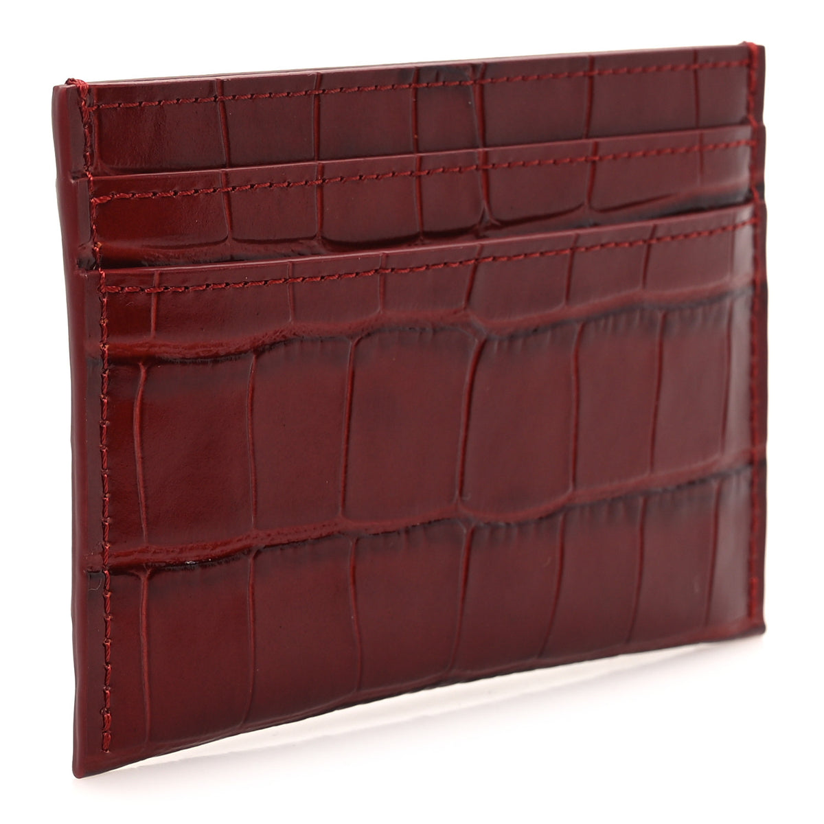 Chanel Calfskin Crocodile Embossed Crococo Card Holder Burgundy 3 of 9