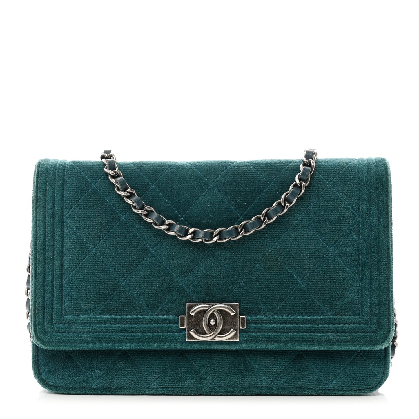 Velvet Quilted Boy Wallet On Chain WOC Teal