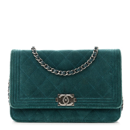 Chanel Velvet Quilted Boy Wallet On Chain WOC Teal 1 of 12