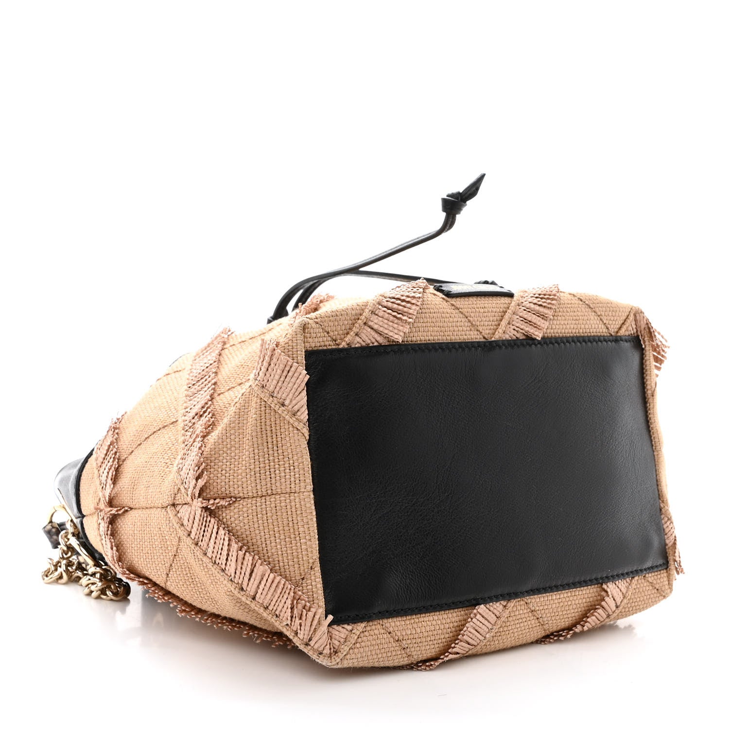 Jimmy Choo Raffia Fringe Snakeskin Juno Bucket Bag Black 4 of 9