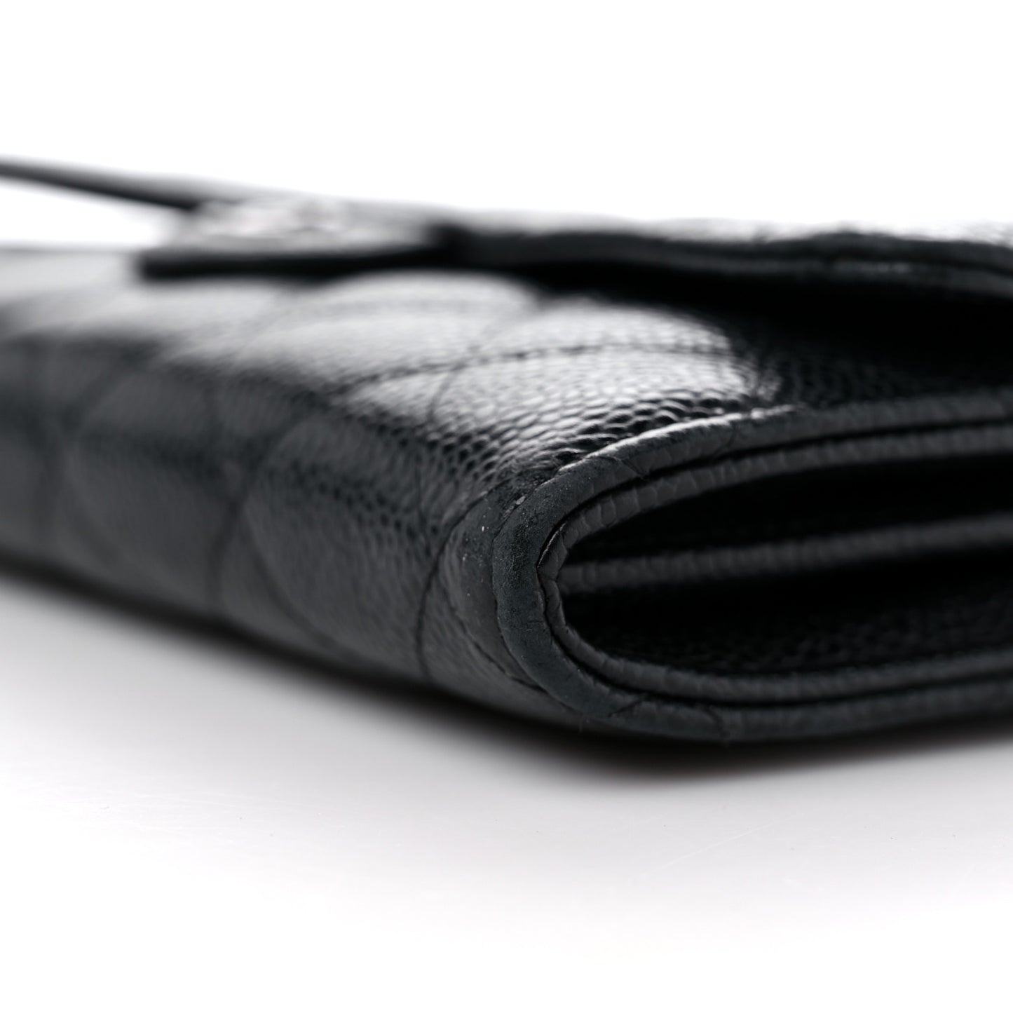 Caviar Quilted Large Gusset Flap Wallet Black