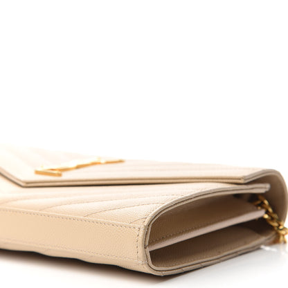 Saint Laurent Grain De Poudre Matelasse Chevron Monogram Chain Wallet Deep Beige 7 of 11
