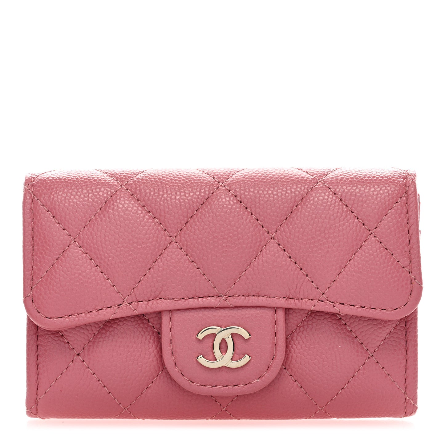 Caviar Quilted Flap Card Holder Wallet Dark Pink