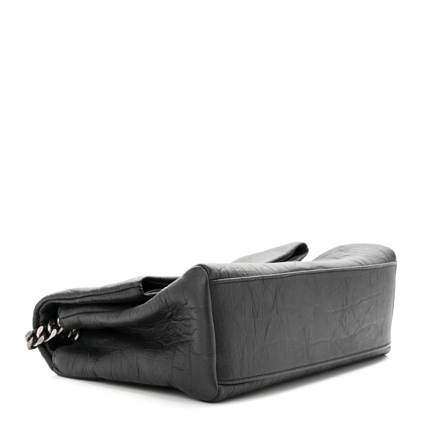 Calfskin Crocodile Embossed Medium West Hollywood Monogram Fold-Over Grey