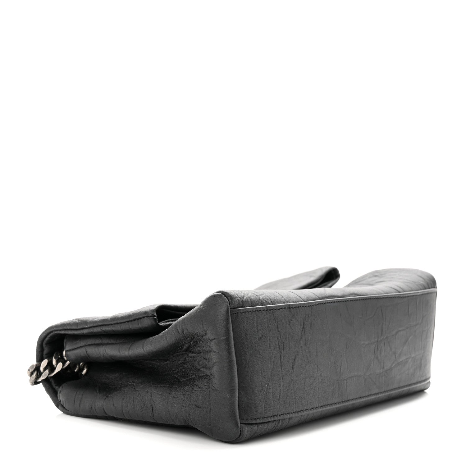Saint Laurent Calfskin Crocodile Embossed Medium West Hollywood Monogram Fold-Over Grey 4 of 11