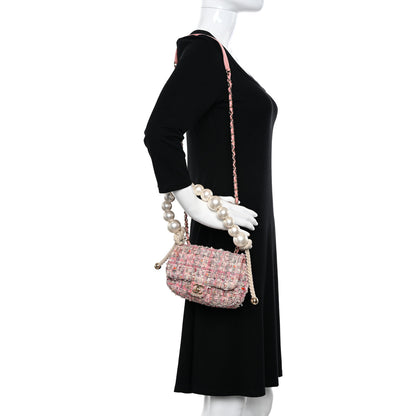 Chanel Tweed Mini Pearl Handle Flap Pink Beige Orange Ecru 2 of 10