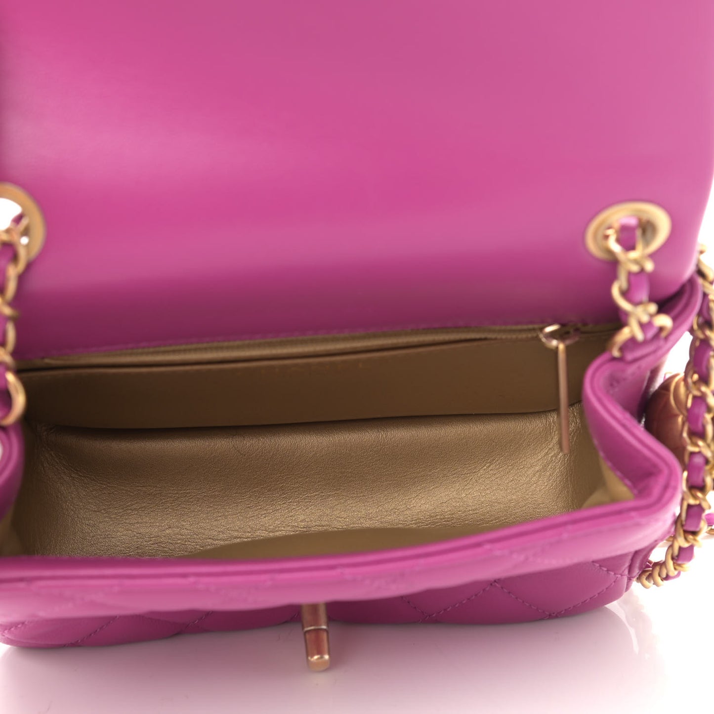 Lambskin Quilted Mini Pearl Crush Flap Purple