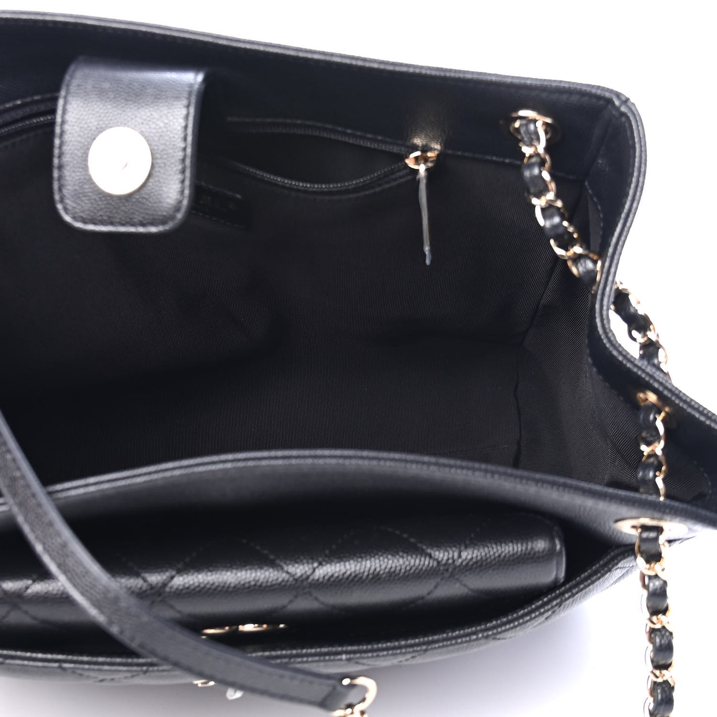 Caviar Quilted In Out Flap Shopping Tote Black