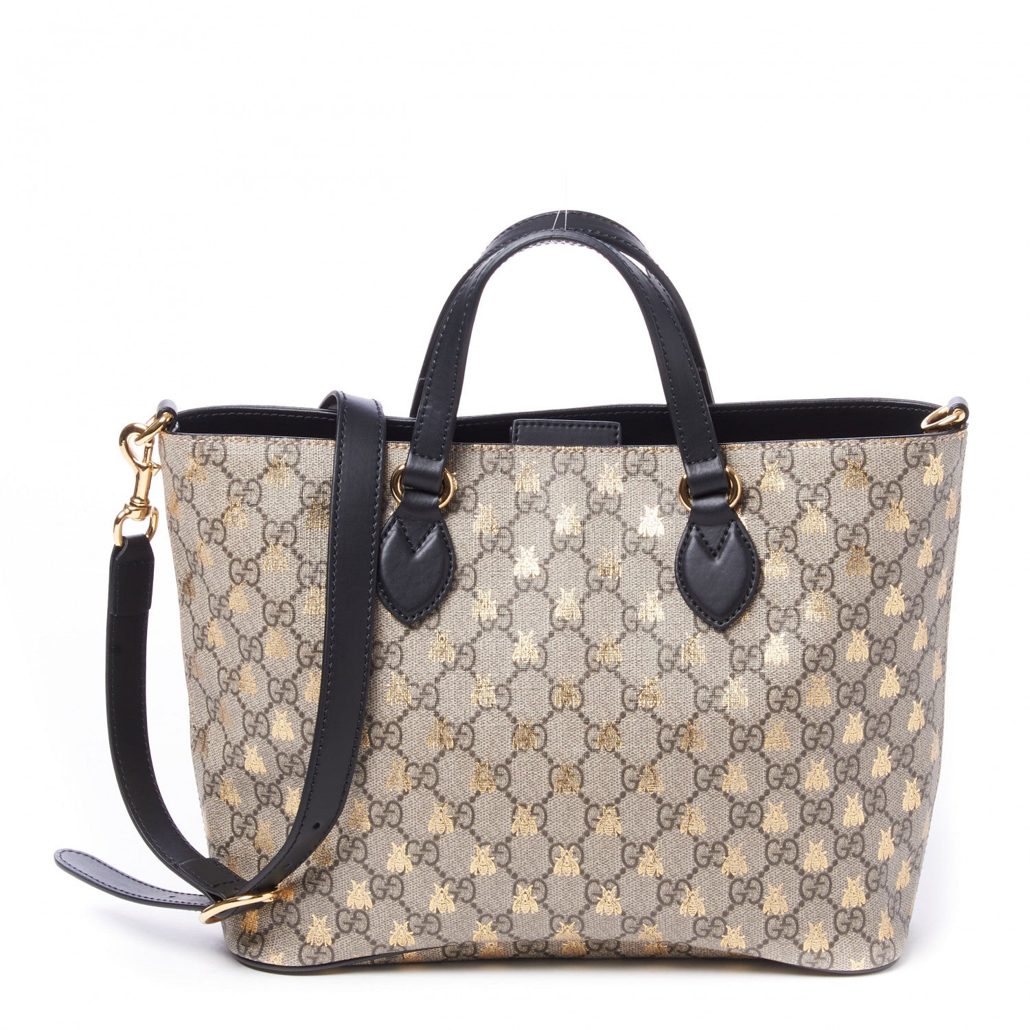 Gucci Soft GG Supreme Monogram Bees Small Crossbody Tote Beige Oro Black 1 of 8