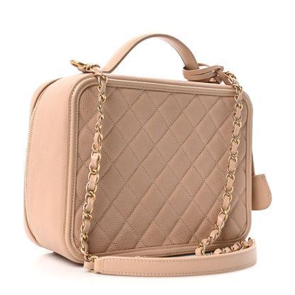 Chanel Caviar Quilted Large CC Filigree Vanity Case Beige 3 of 10