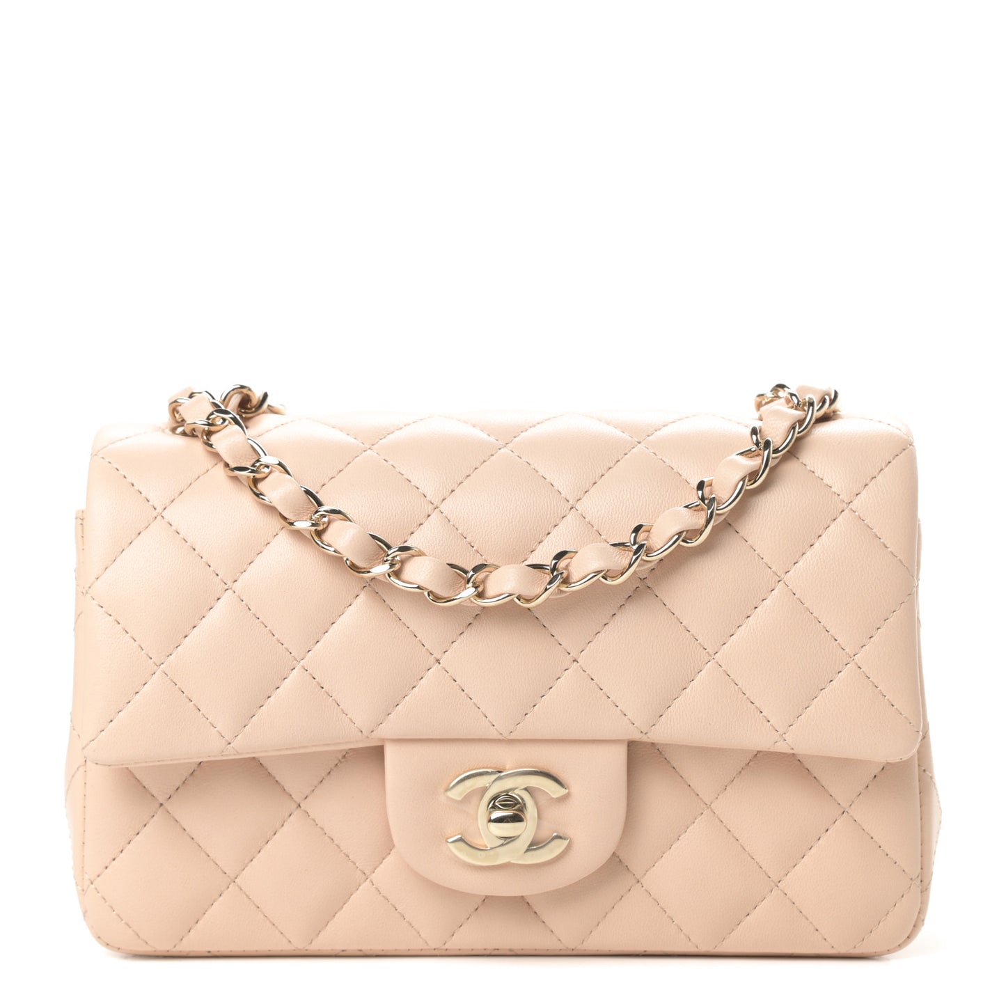 Lambskin Quilted Mini Rectangular Flap Beige