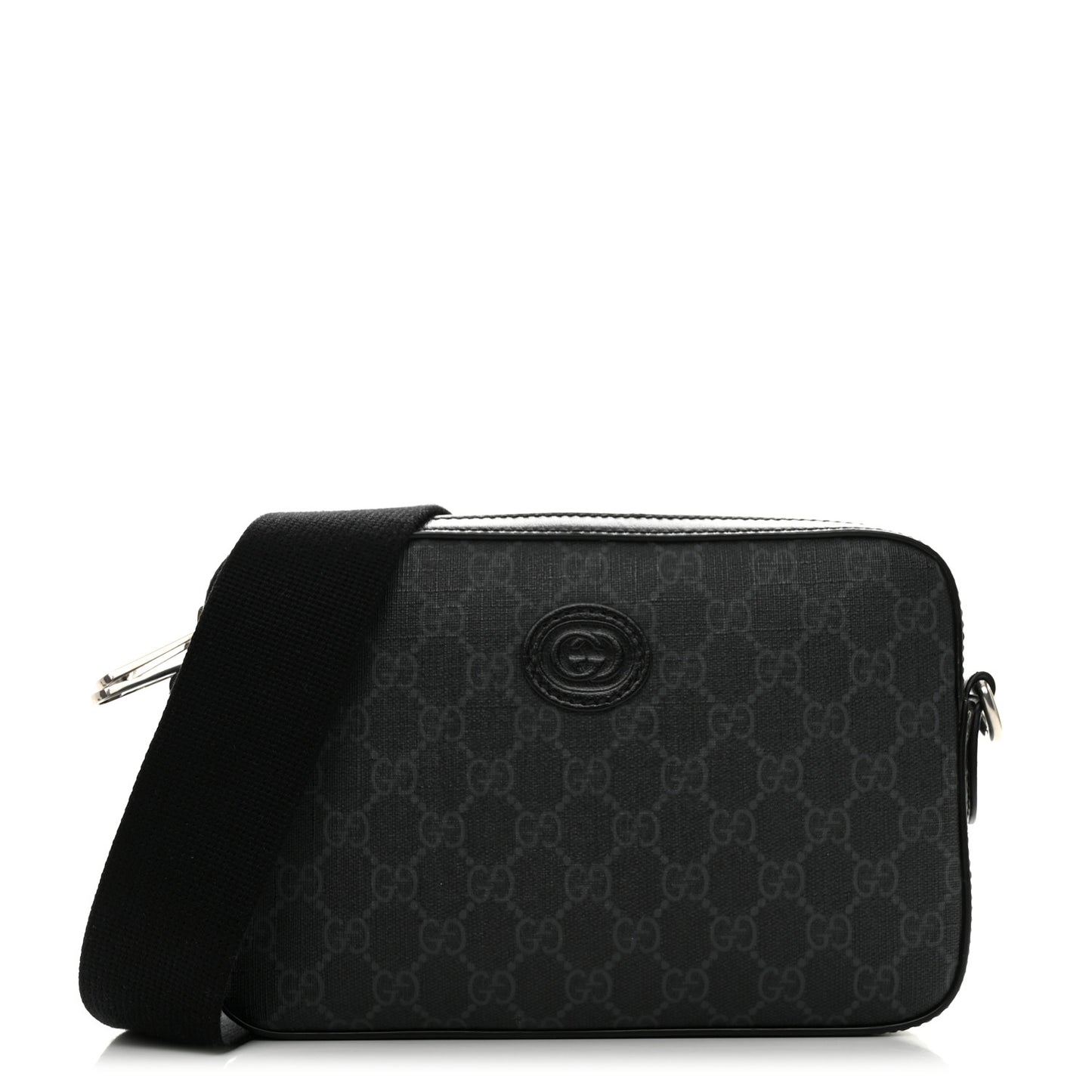 GG Supreme Monogram Azalea Calfskin Retro Interlocking G Wristlet Shoulder Bag Black
