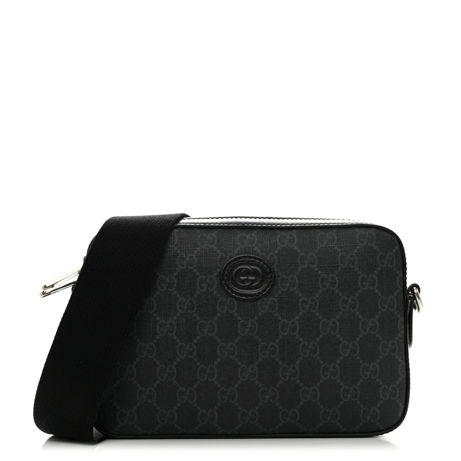 Gucci GG Supreme Monogram Azalea Calfskin Retro Interlocking G Wristlet Shoulder Bag Black 1 of 11