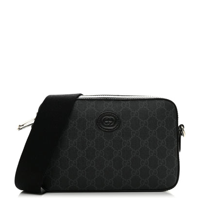 Gucci GG Supreme Monogram Azalea Calfskin Retro Interlocking G Wristlet Shoulder Bag Black 1 of 11