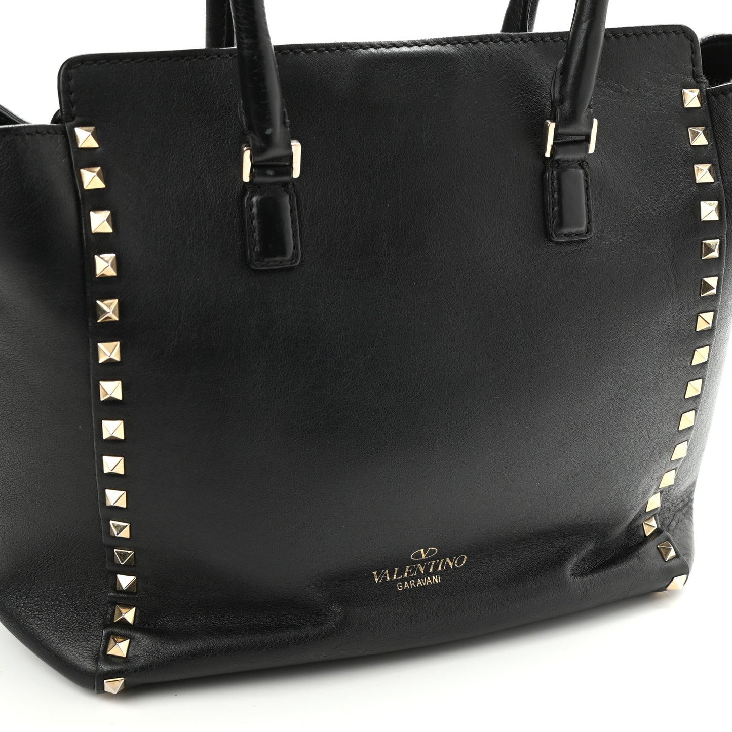 Vitello Rockstud Double Handle Tote Black