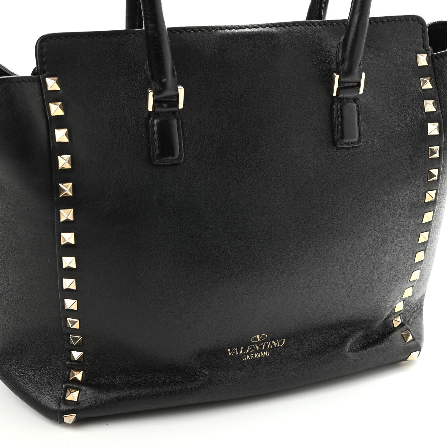 Valentino Garavani Vitello Rockstud Double Handle Tote Black 11 of 12