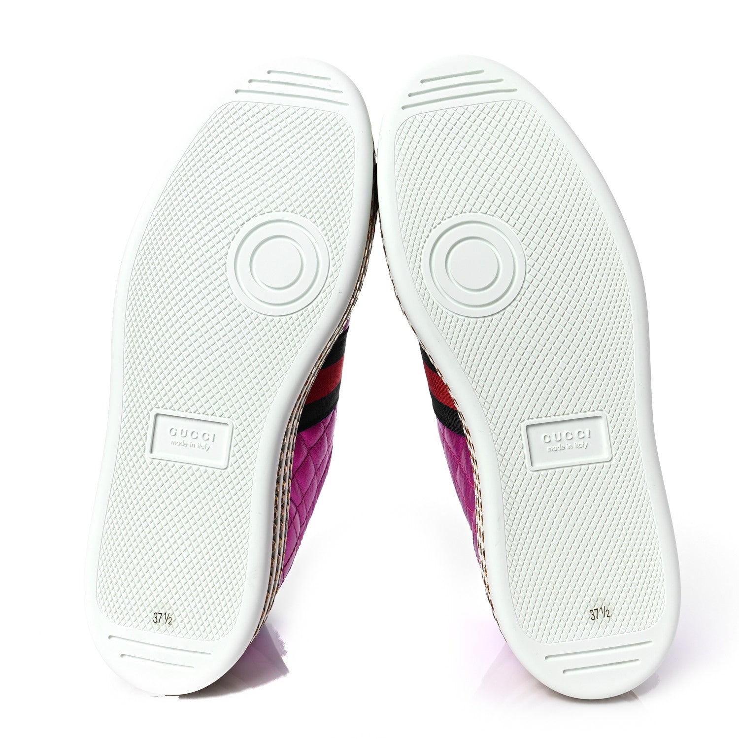 Gucci Laminated Nappa Crystal Web Bee Embroidered Trapuntata Womens Ace Platform Sneakers 37.5 Fuxia 6 of 9