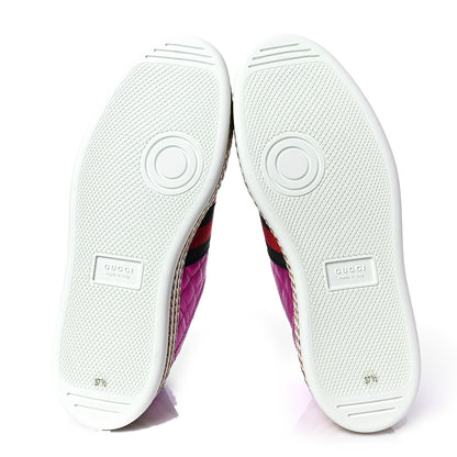 Gucci Laminated Nappa Crystal Web Bee Embroidered Trapuntata Womens Ace Platform Sneakers 37.5 Fuxia 6 of 9