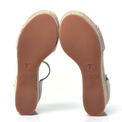 Louis Vuitton Canvas Monogram Starboard Espadrille Wedge Sandals 37 Blue 5 of 6