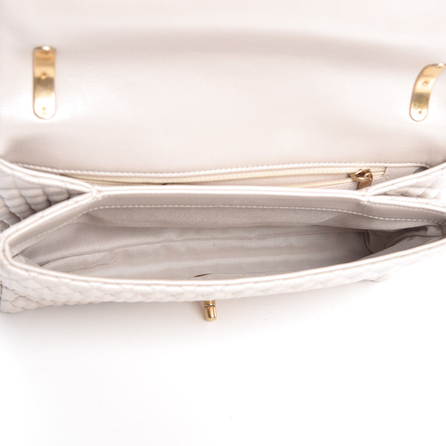 Metallic Calfskin Micro Quilted Medium Flap White