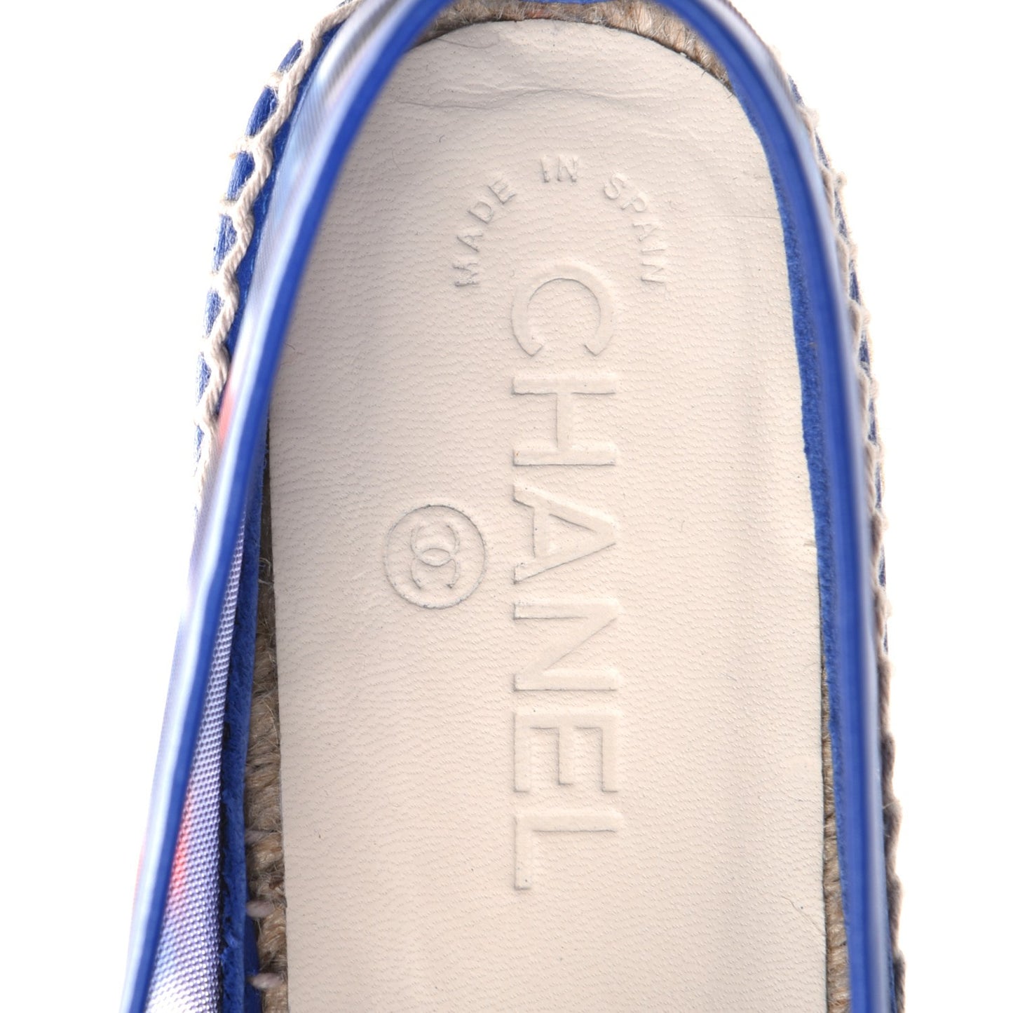 Mesh Lambskin Plaid Print CC Espadrilles 38 Blue White Red