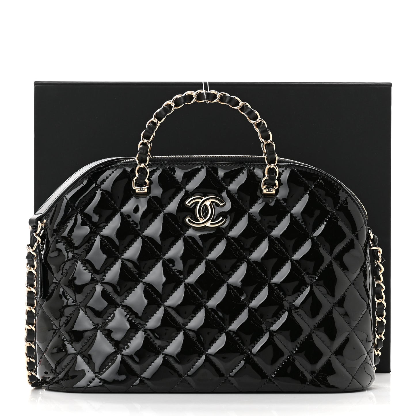 Patent Quilted Shiny Coco Small Shopping Bag Black