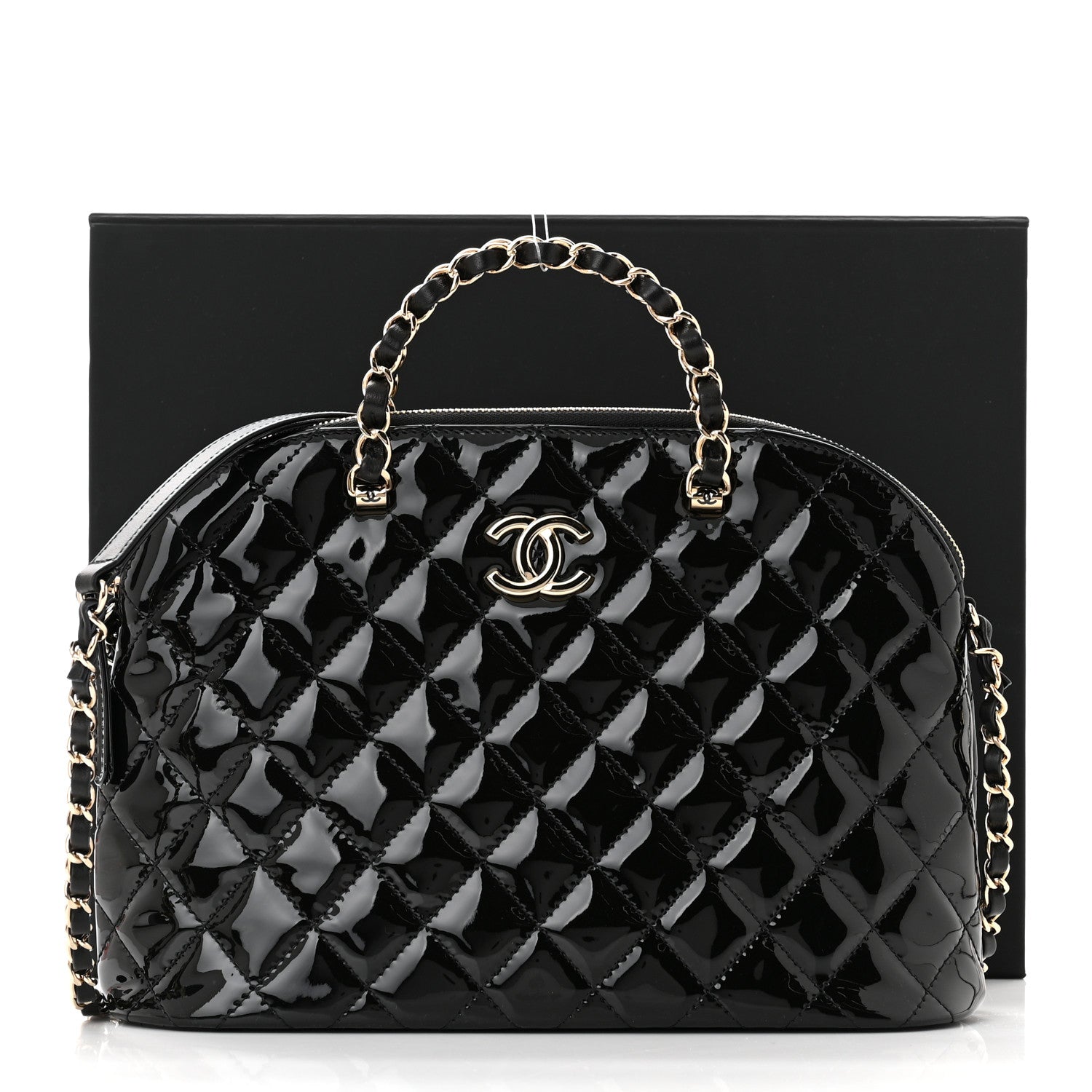 Chanel Patent Quilted Shiny Coco Small Shopping Bag Black 11 of 11