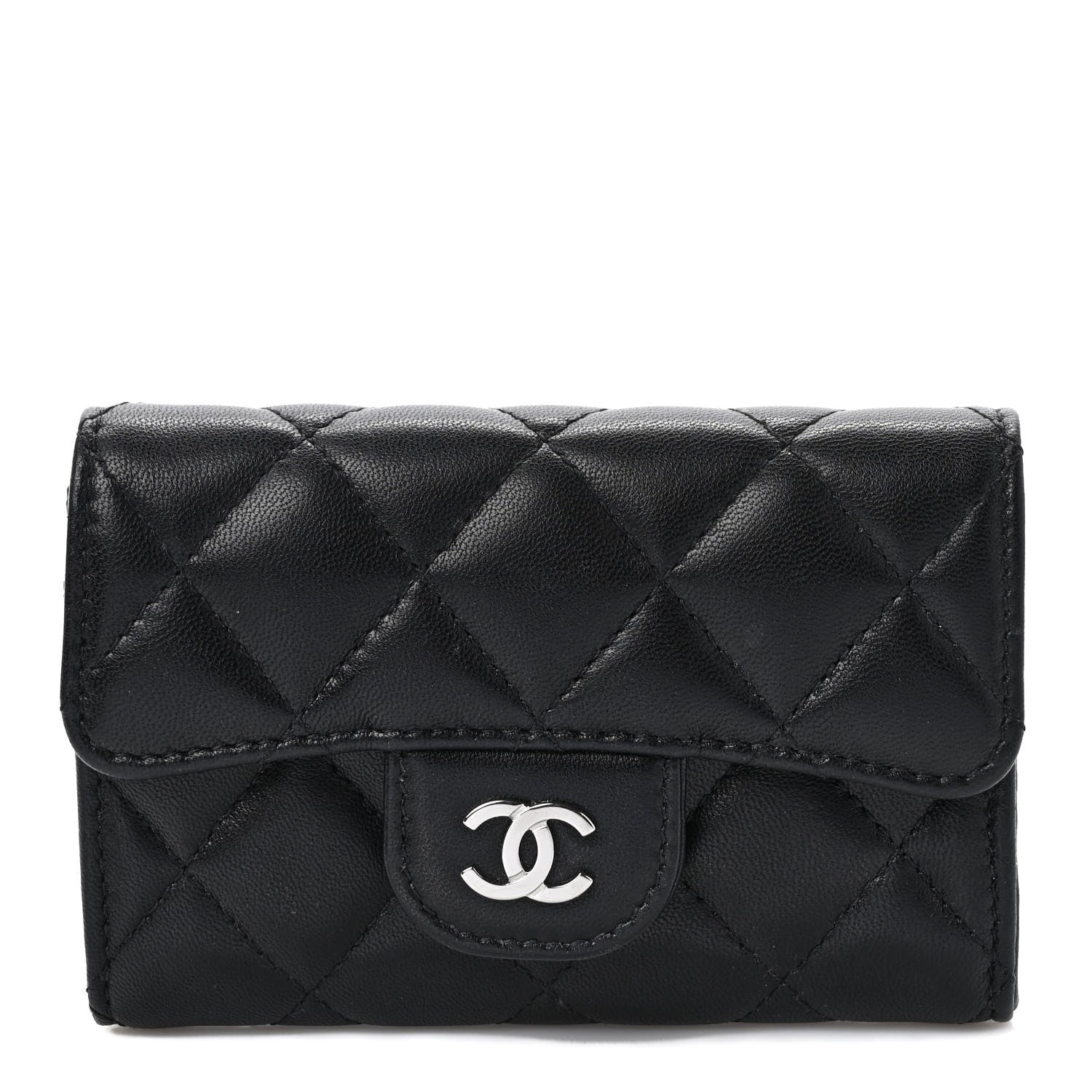Chanel Lambskin Quilted Flap Card Holder Wallet Black 1 of 7