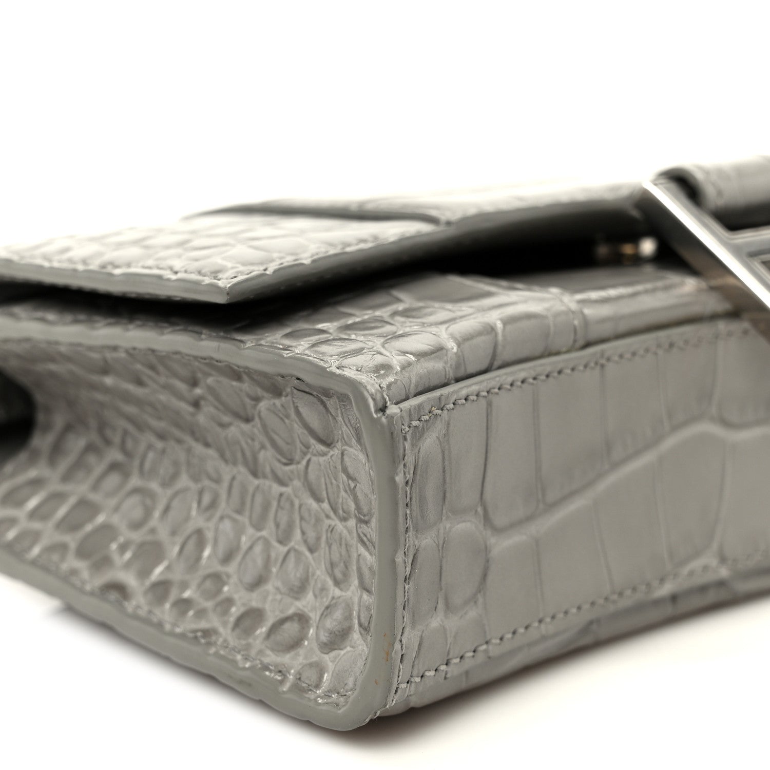 Balenciaga Shiny Calfskin Crocodile Embossed Hourglass Chain Bag Balenciaga Steel Grey 9 of 10