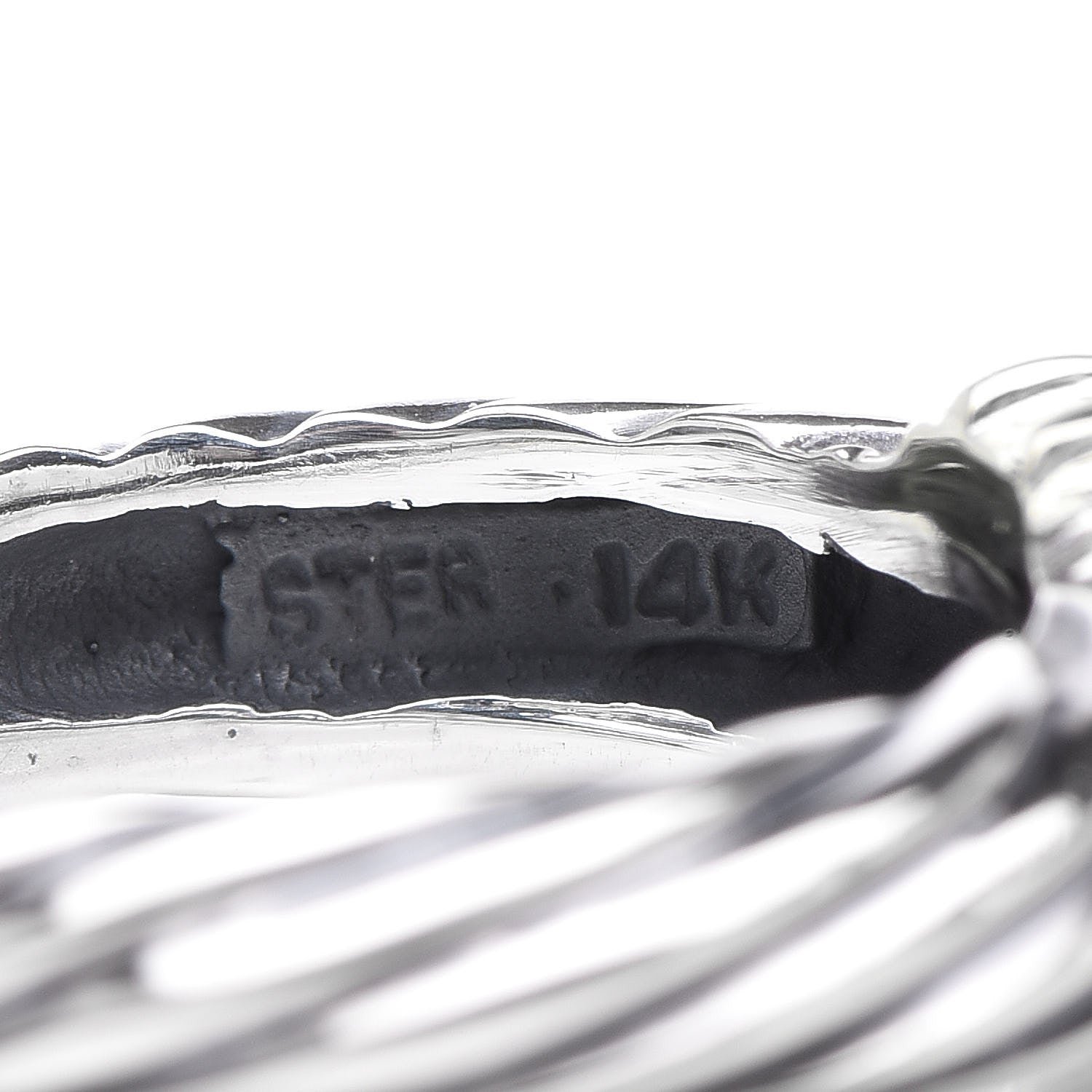 David Yurman Sterling Silver 14K Yellow Gold Black Diamond Cable Station Ring 51 5.75 3 of 5