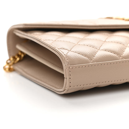 Saint Laurent Grain De Poudre Mixed Matelasse Triquilt Monogram Chain Wallet Dark Beige 7 of 9