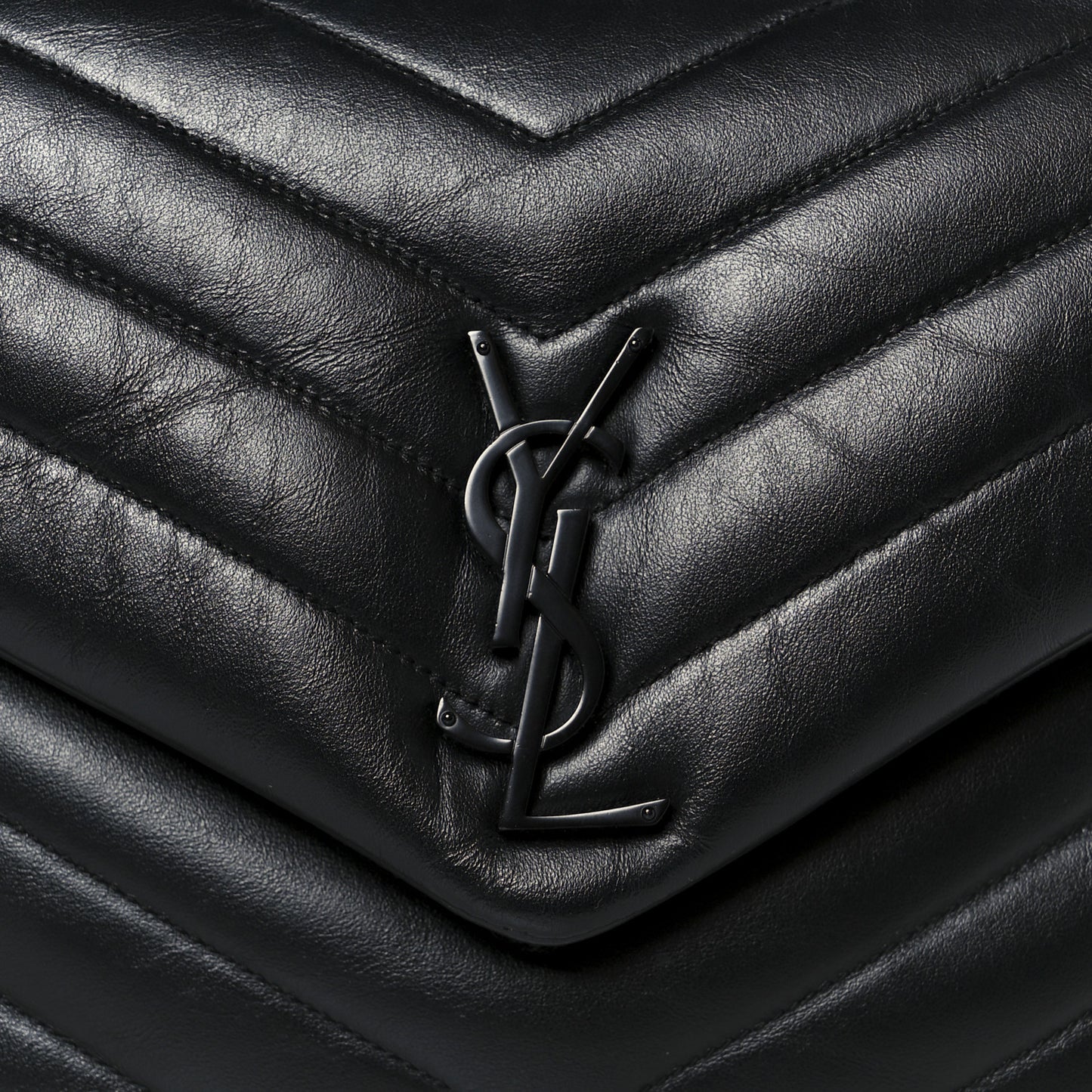Calfskin Y Quilted Monogram Monochrome Medium Loulou Chain Satchel Black