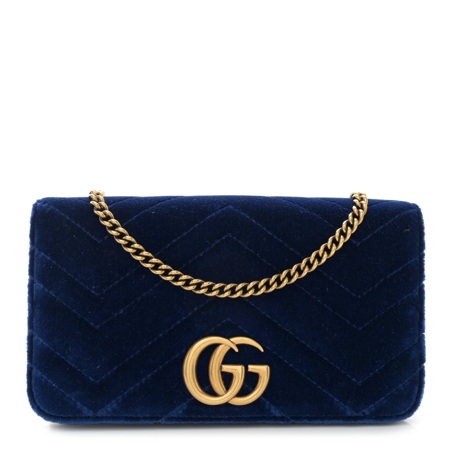 Gucci Velvet Matelasse GG Marmont Mini Bag Cobalt Blue 1 of 11