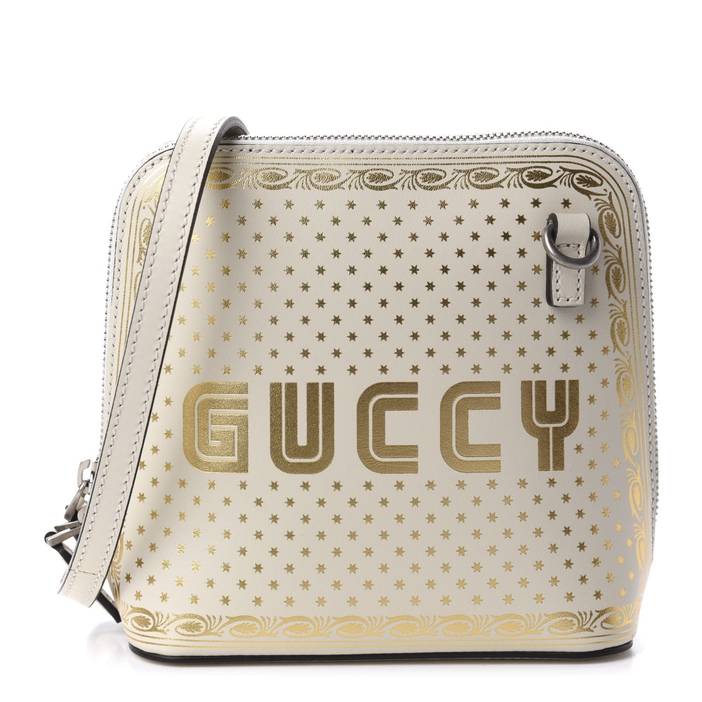 X SEGA Calfskin GUCCY Stars Mini Dome Shoulder Bag Mystic White Gold