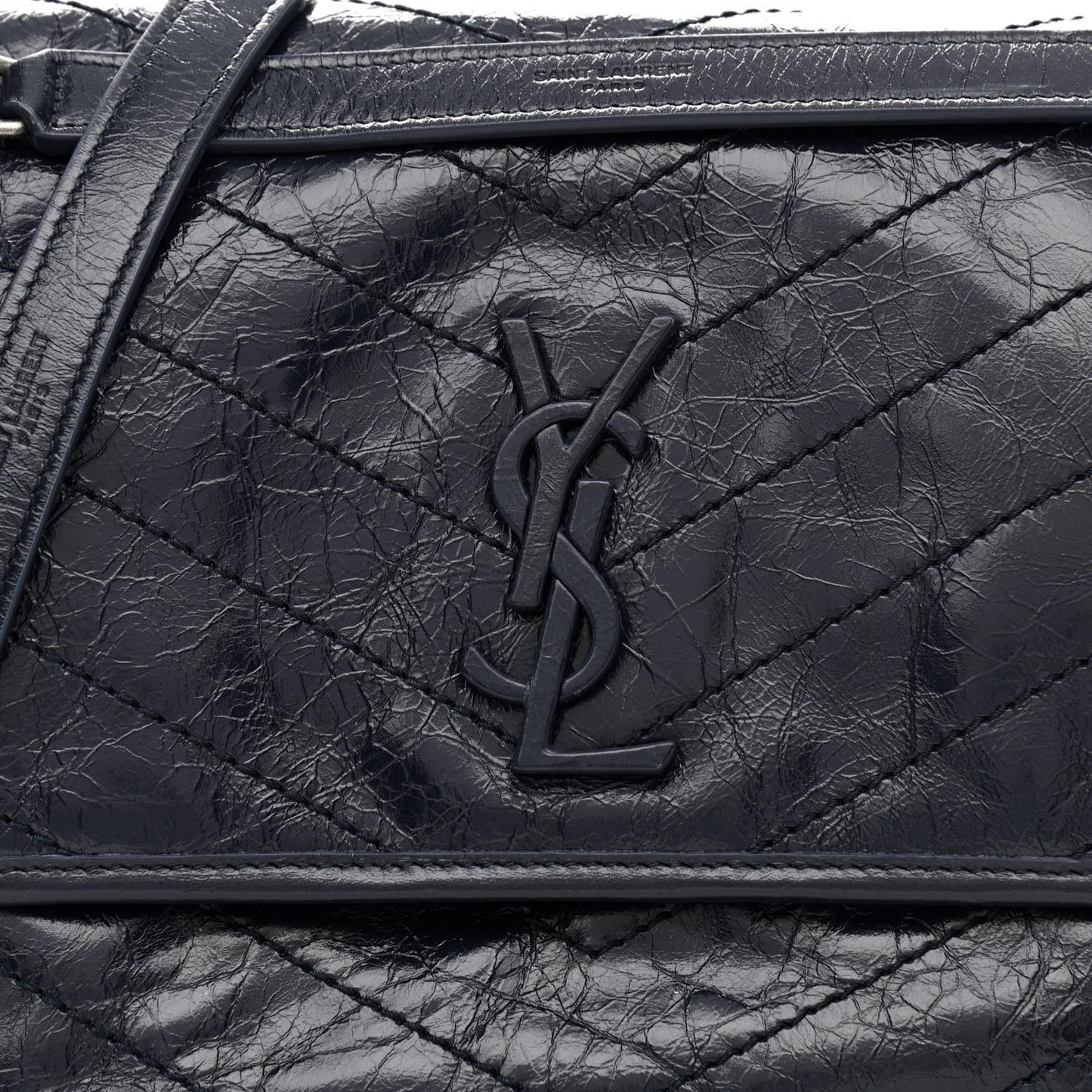 Crinkled Calfskin Matelasse Monogram Medium Niki Chain Satchel Deep Marine