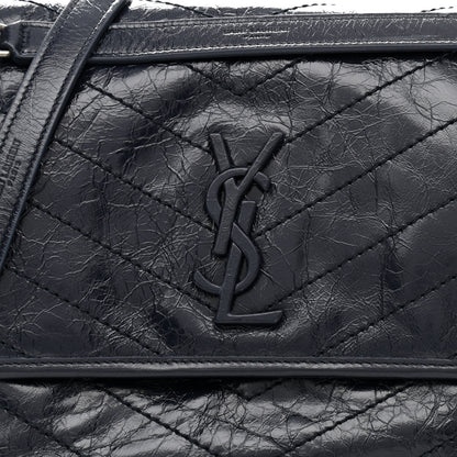 Saint Laurent Crinkled Calfskin Matelasse Monogram Medium Niki Chain Satchel Deep Marine 9 of 11