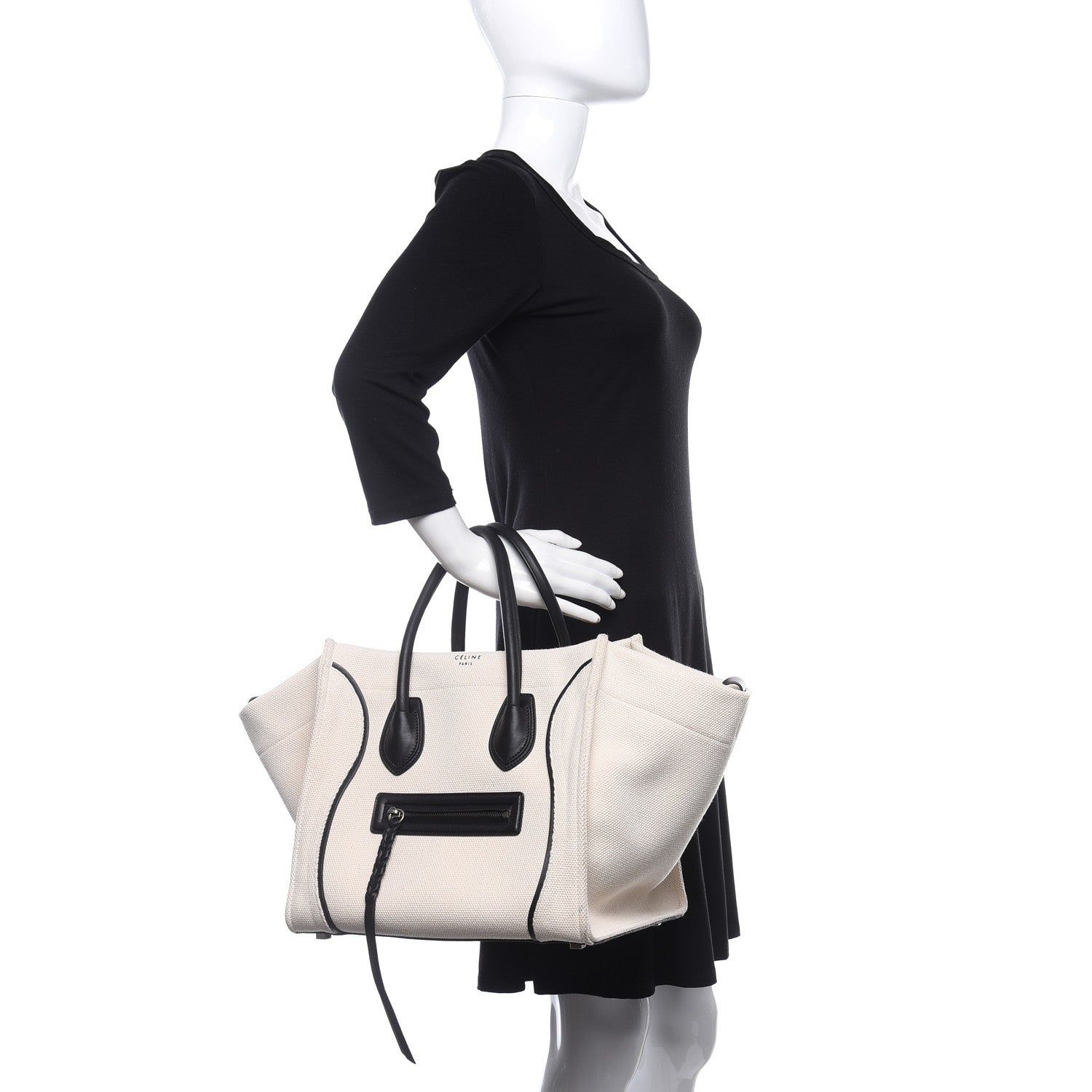 Celine Cotton Canvas Medium Phantom Luggage White Black 3 of 11