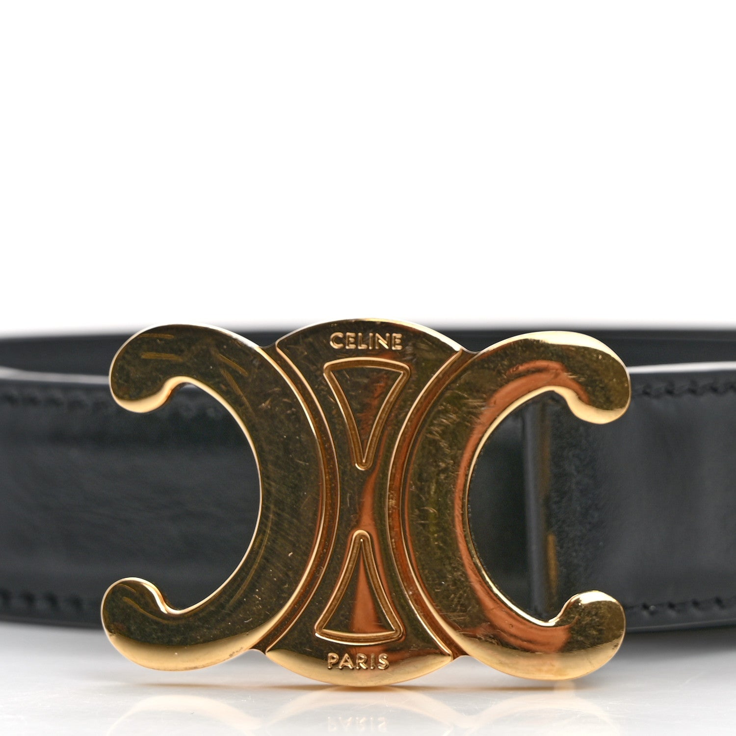 Celine Box Calfskin Small 25mm Triomphe Belt 75 30 Black 10 of 11