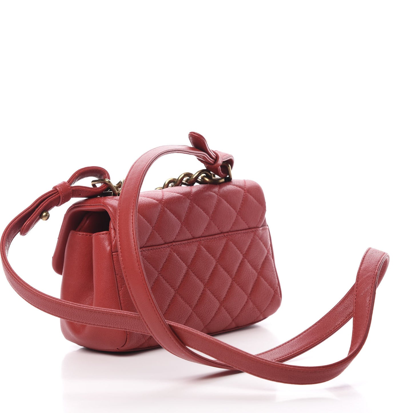 Shiny Sheepskin Quilted Mini Trapezio Flap Red