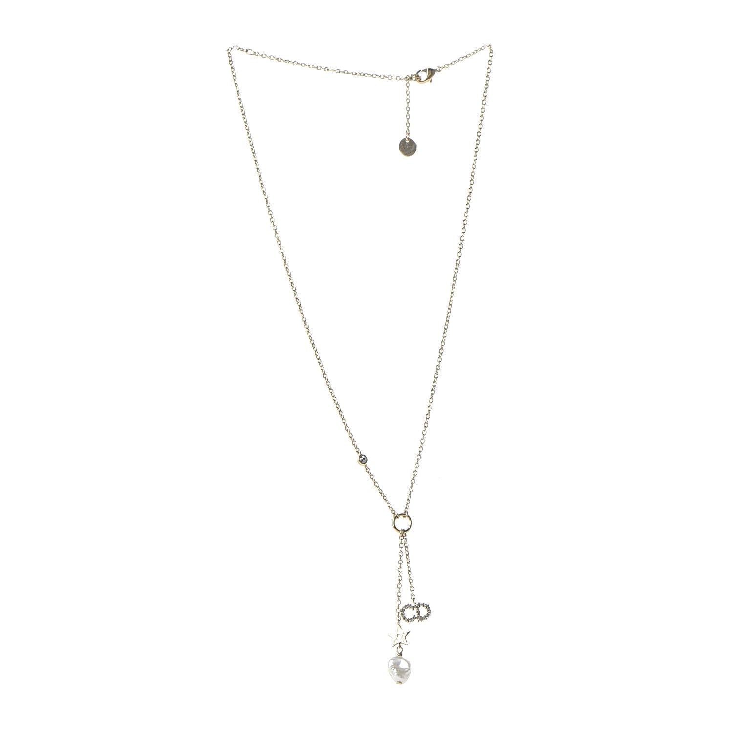 Christian Dior Crystal Pearl Shiny-D Tribal Long Necklace Gold 4 of 7