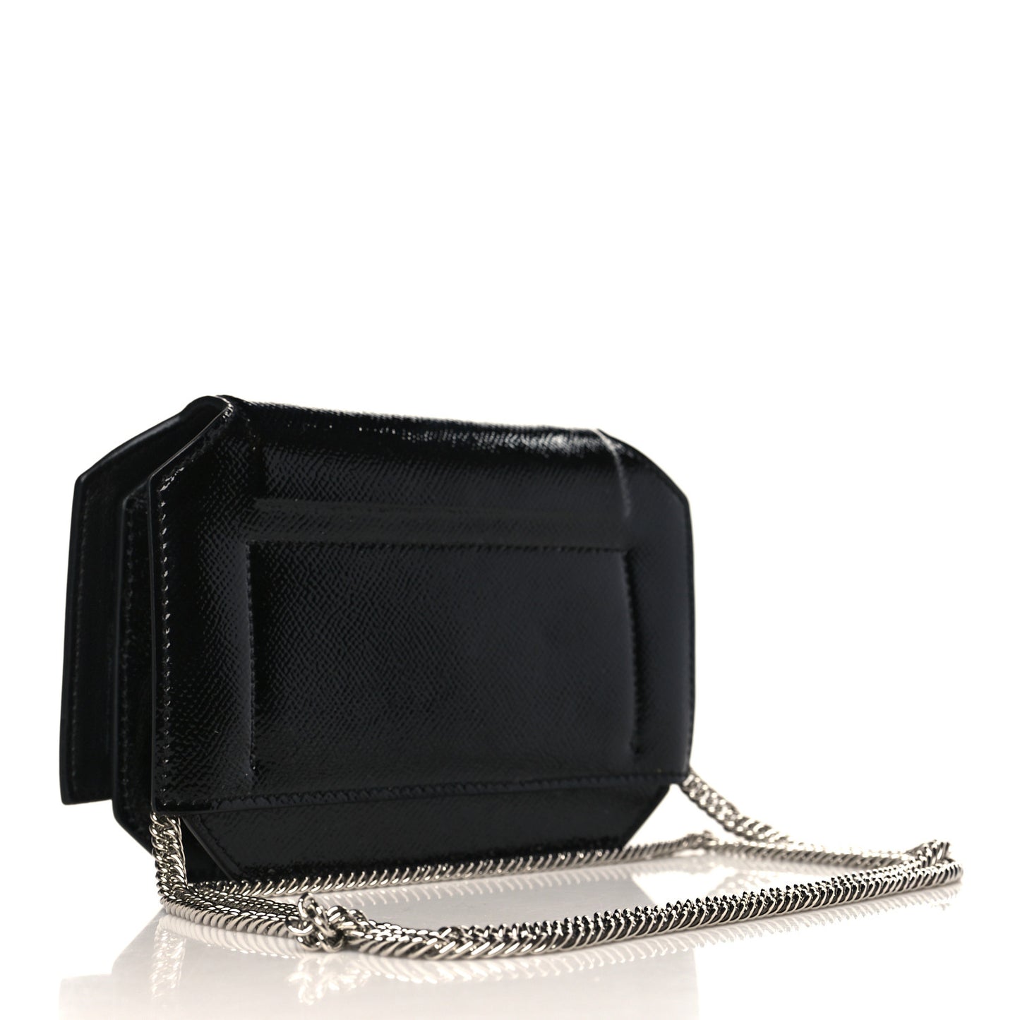 Patent Calfskin Bow Cut Chain Wallet Black