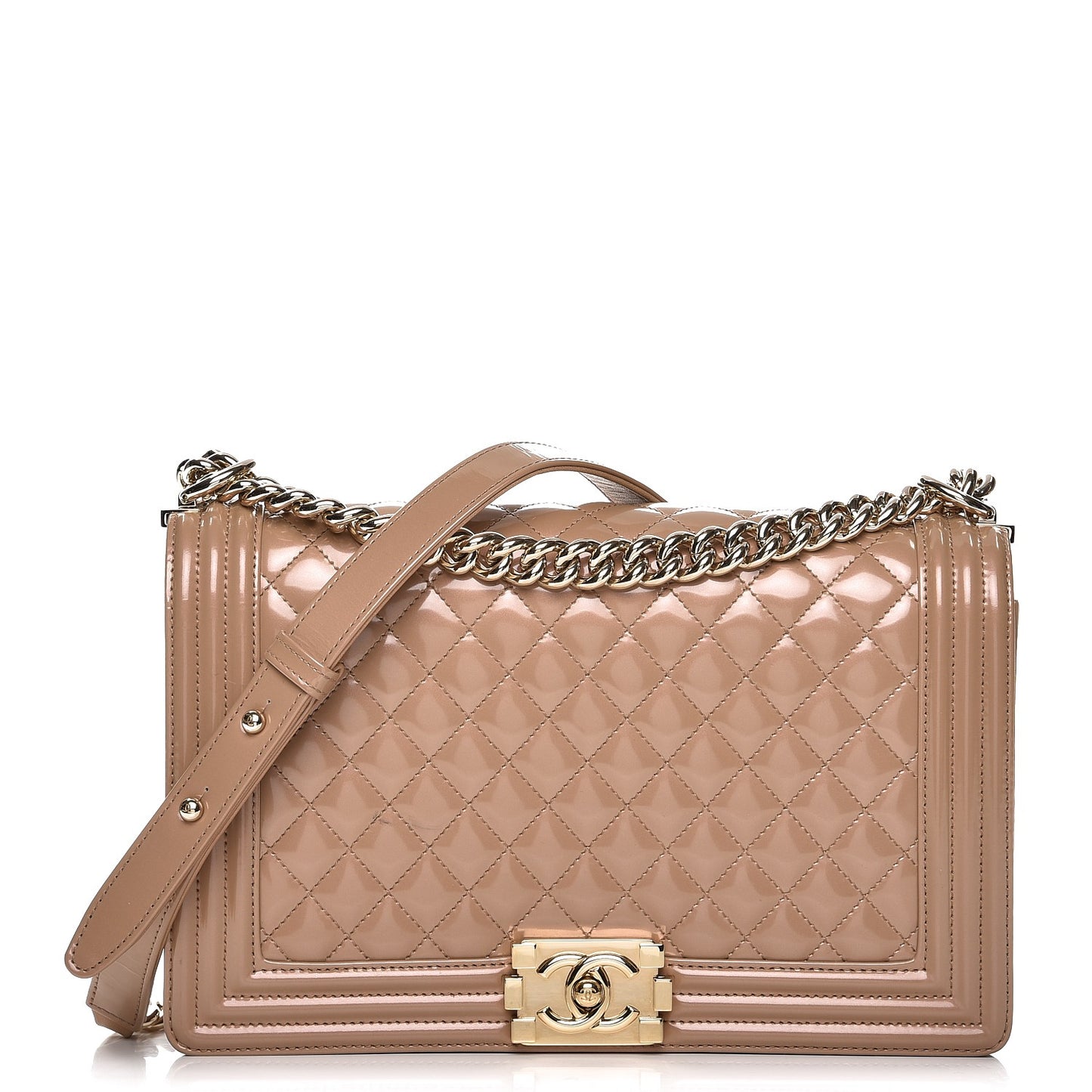 Iridescent Calfskin Quilted New Medium Boy Flap Dark Beige