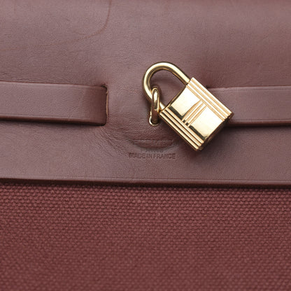 Hermes Toile Calfskin Herbag 39 GM Rouge H 7 of 13