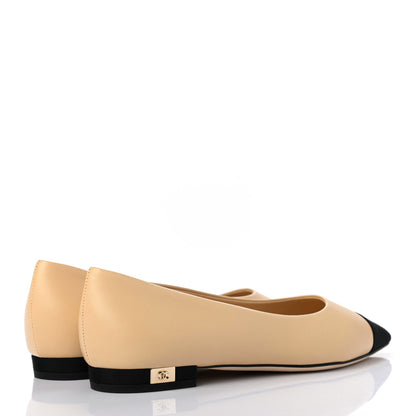 Chanel Lambskin Grosgrain Cap Toe Ballerina Flats 35.5 Beige Black 4 of 8