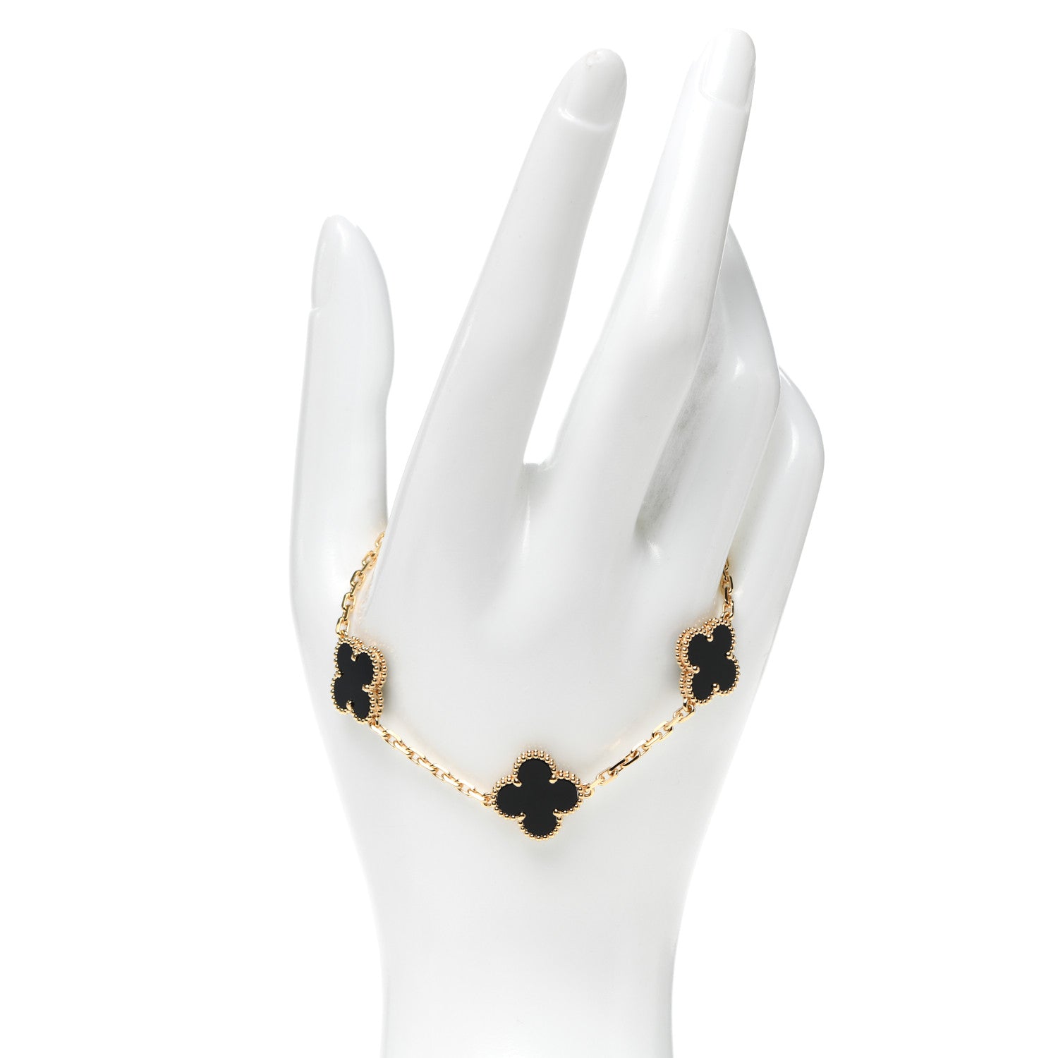 Van Cleef & Arpels 18K Yellow Gold Black Onyx 5 Motifs Vintage Alhambra Bracelet 2 of 8