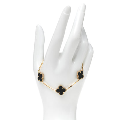 Van Cleef & Arpels 18K Yellow Gold Black Onyx 5 Motifs Vintage Alhambra Bracelet 2 of 8