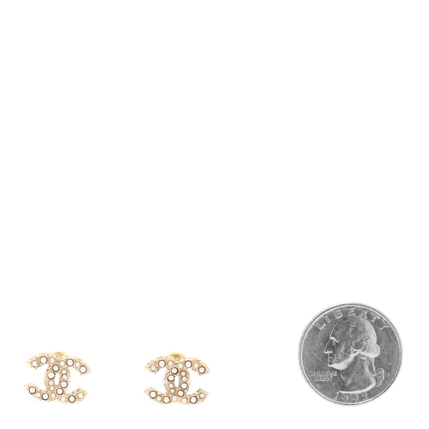 Chanel Pearl Crystal CC Earrings Light Gold 4 of 4