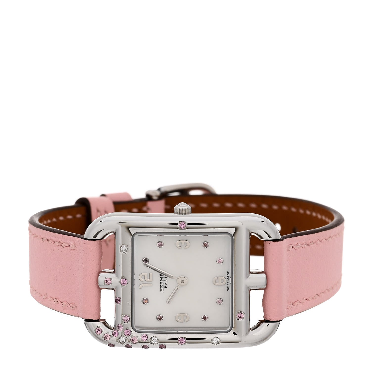 Hermes Stainless Steel Swift Diamond Pink Sapphire Mother of Pearl 23mm Cape Cod Quartz Watch Rose Sakura 2 of 5