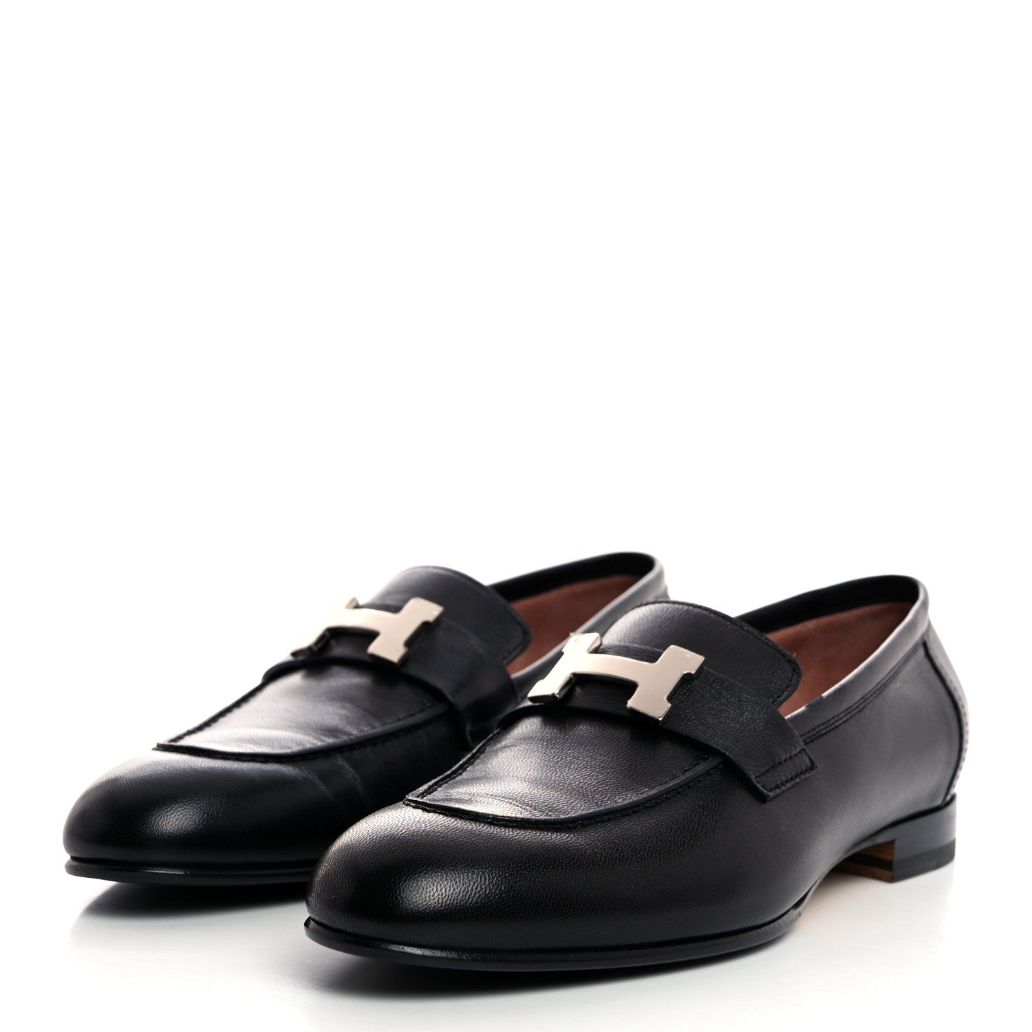 Hermes Goatskin Womens Paris Loafers 37 Black 3 of 9